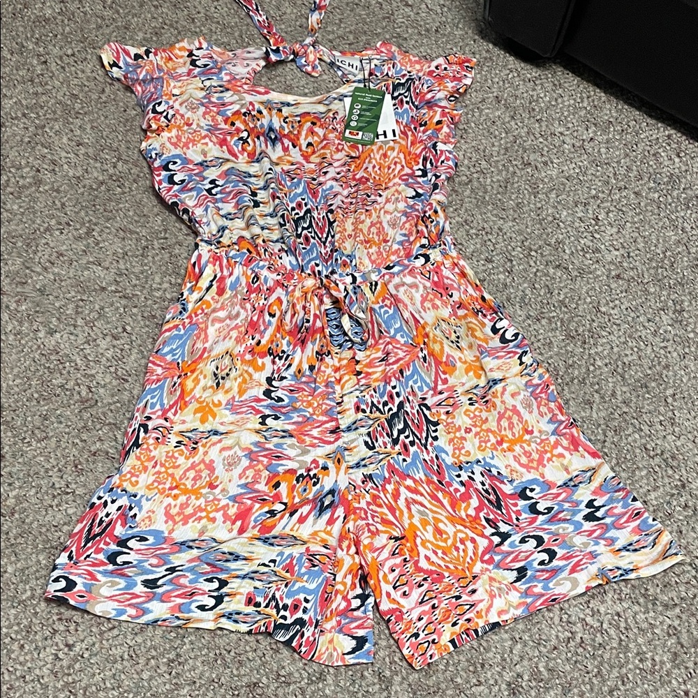 Ichi Colorful Patterned short Romper with keyhole neck and drawstring waist